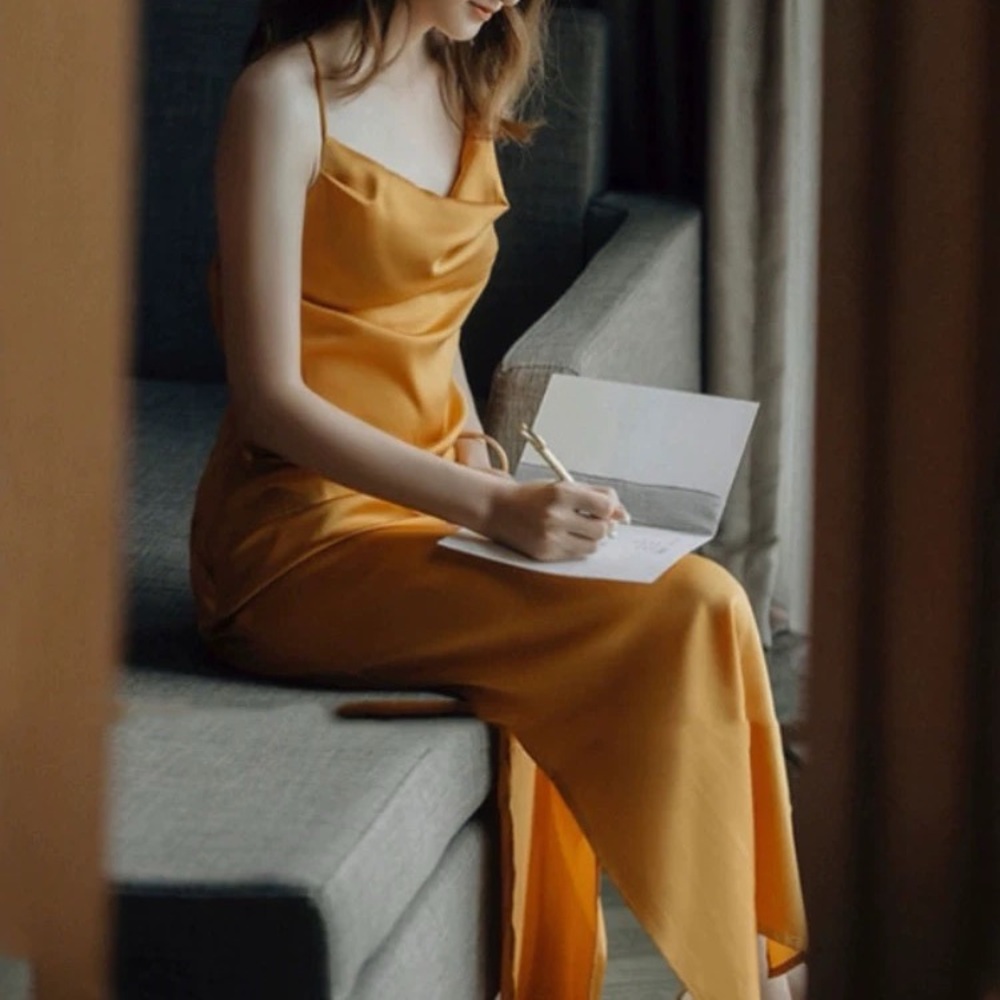 Elegant Gold Satin Dress